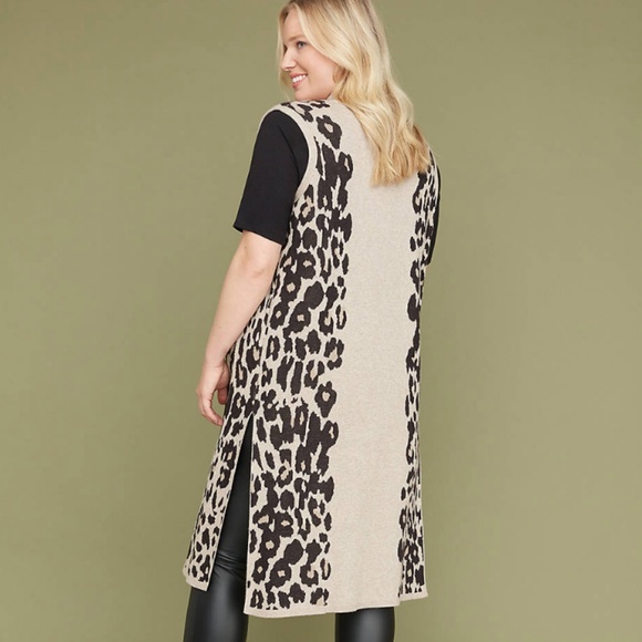 Lane Bryant Leopard Jaquard Sweater vest duster - Picture 2 of 3